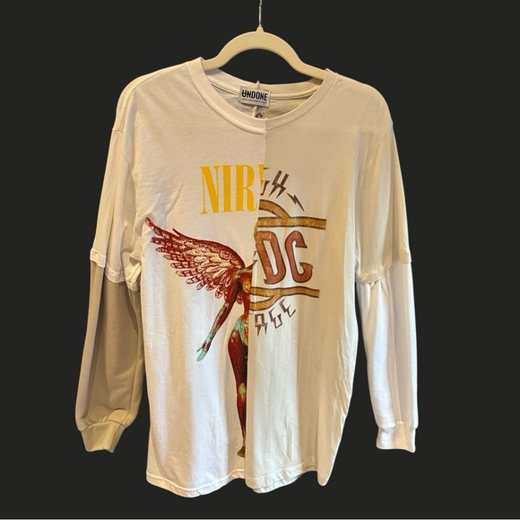 UNDONE One of a Kind UPCYCLED Handmade Vintage AC/DC Nirvana Split  Tee Top M - Picture 1 of 8